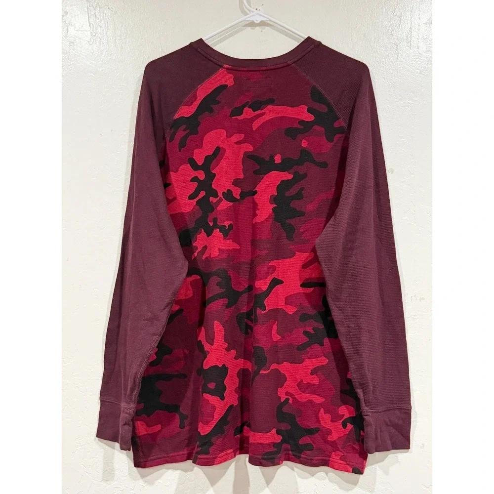 Polo Ralph Lauren Mens 2XL Red Camo Waffle Knit Thermal Long Sleeve Shirt Raglan